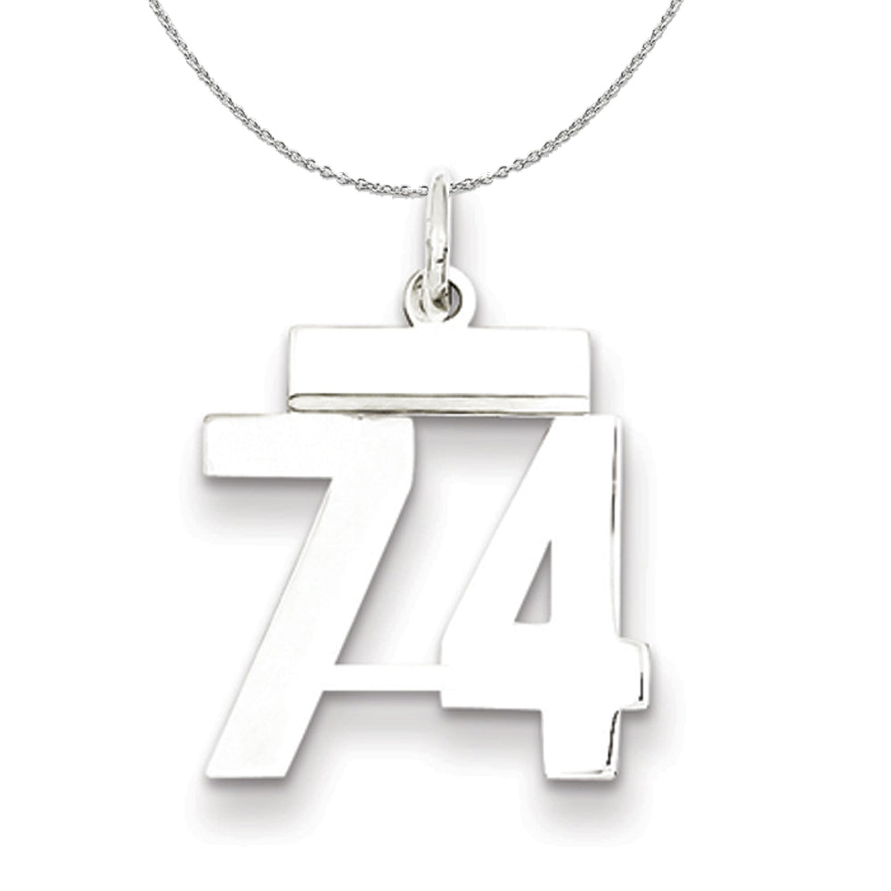 Silver, Athletic Collection, Small Polished Number 74 Necklace, Item N15339 by The Black Bow Jewelry Co.