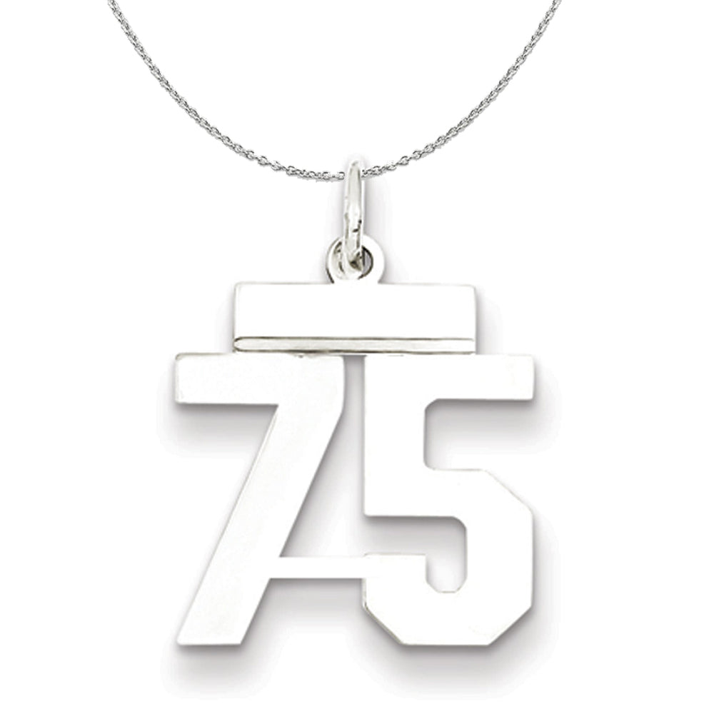 Silver, Athletic Collection, Small Polished Number 75 Necklace, Item N15340 by The Black Bow Jewelry Co.