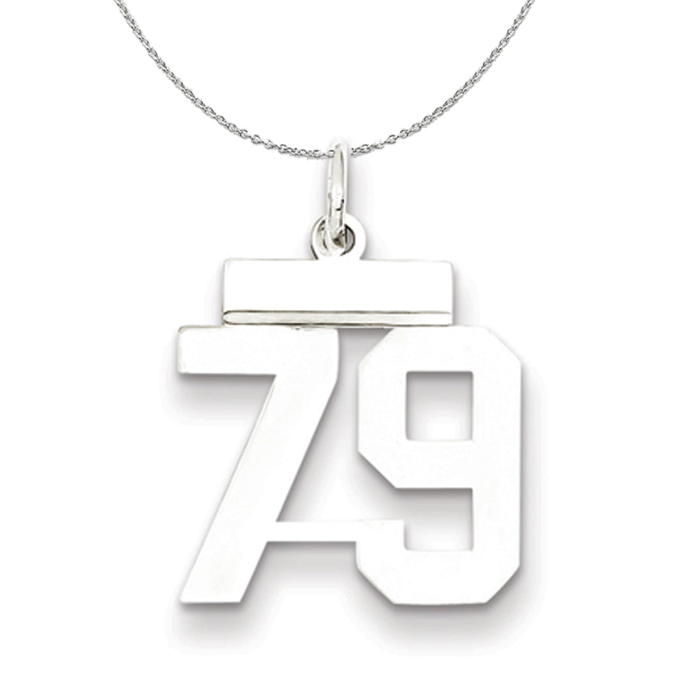 Silver, Athletic Collection, Small Polished Number 79 Necklace, Item N15344 by The Black Bow Jewelry Co.
