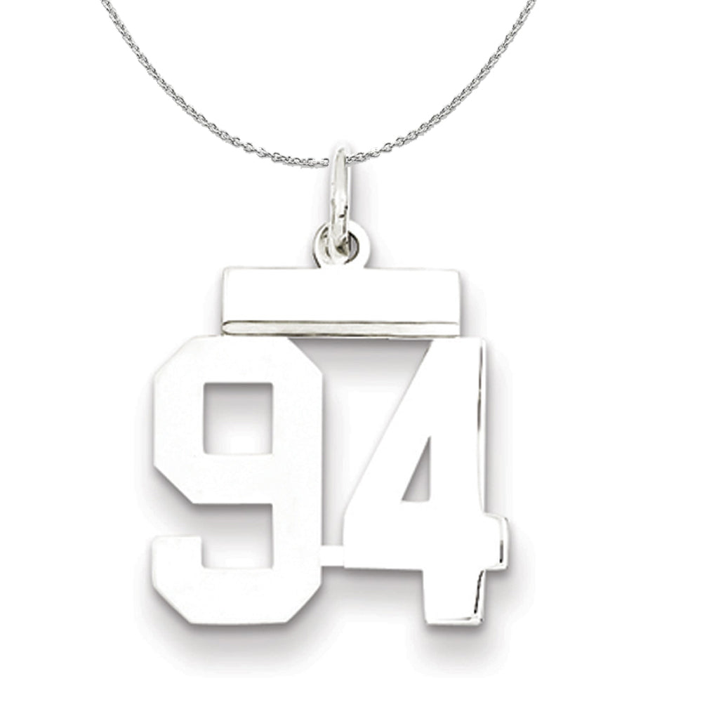 Silver, Athletic Collection, Small Polished Number 94 Necklace, Item N15361 by The Black Bow Jewelry Co.