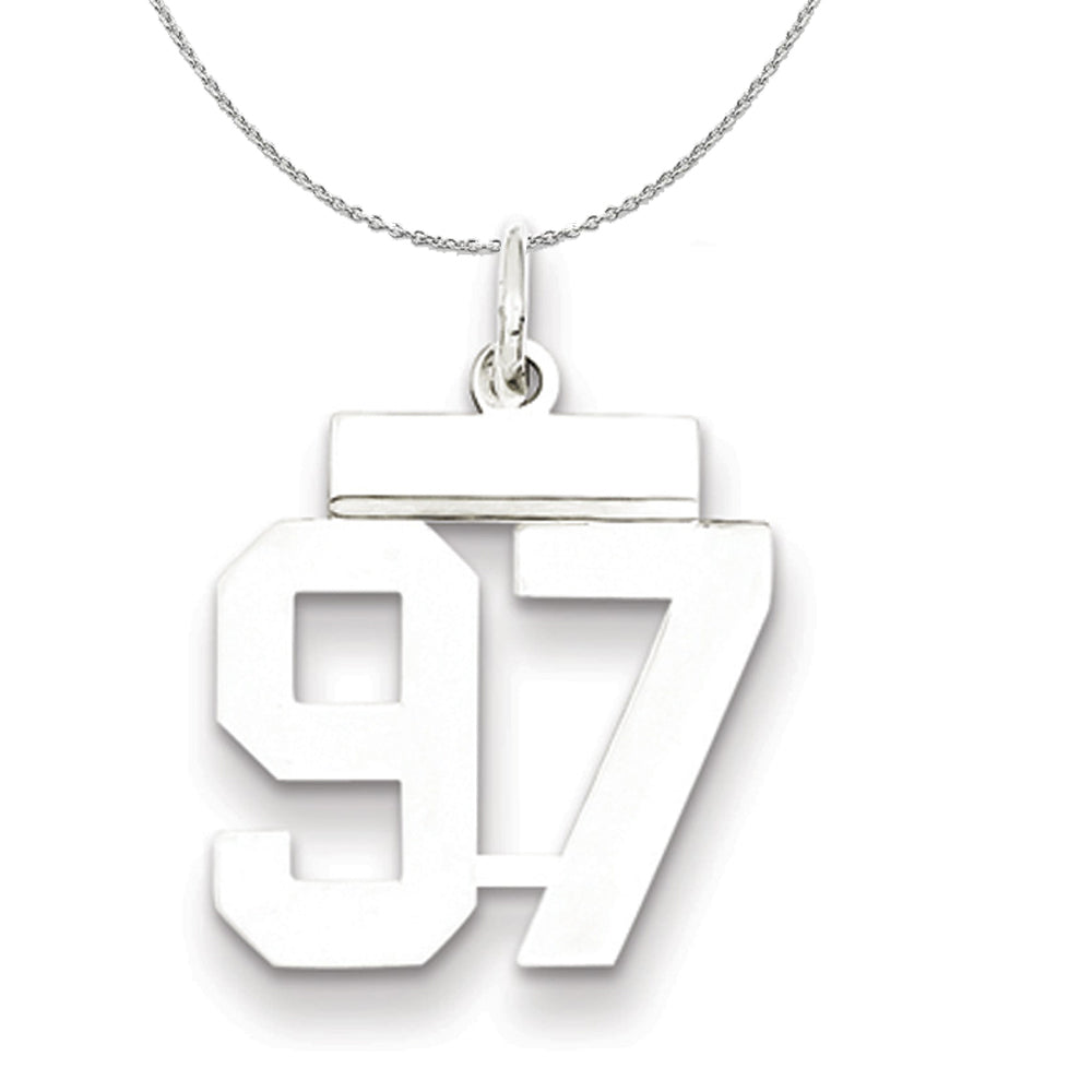 Silver, Athletic Collection, Small Polished Number 97 Necklace, Item N15364 by The Black Bow Jewelry Co.