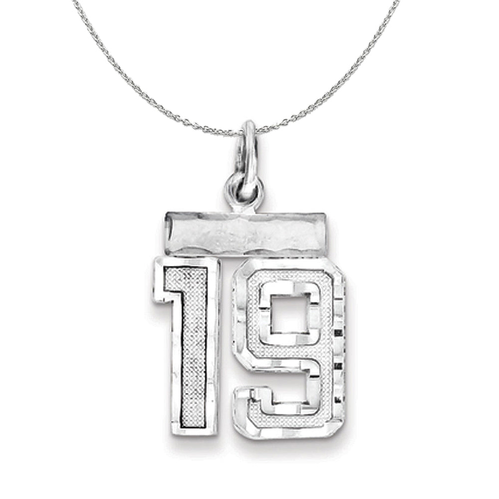 Sterling Silver, Varsity Collection, Small D/C Number 19 Necklace, Item N15381 by The Black Bow Jewelry Co.