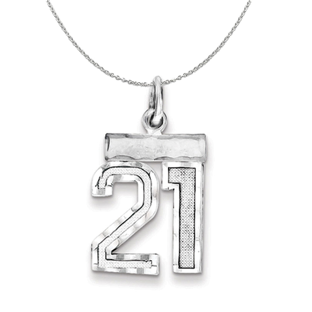 Sterling Silver, Varsity Collection, Small D/C Number 21 Necklace, Item N15384 by The Black Bow Jewelry Co.