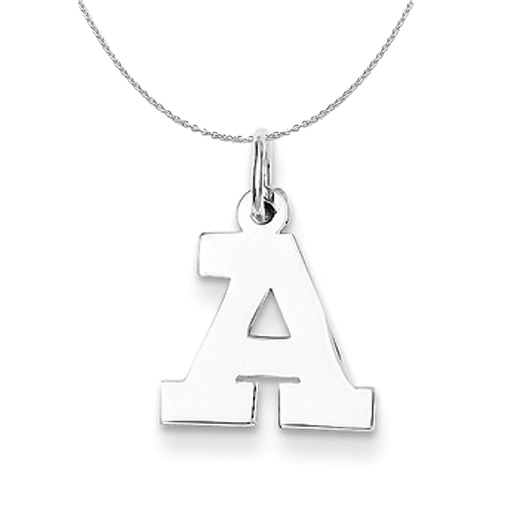 Silver, Amanda Collection Small Block Style Initial A Necklace, Item N15580 by The Black Bow Jewelry Co.