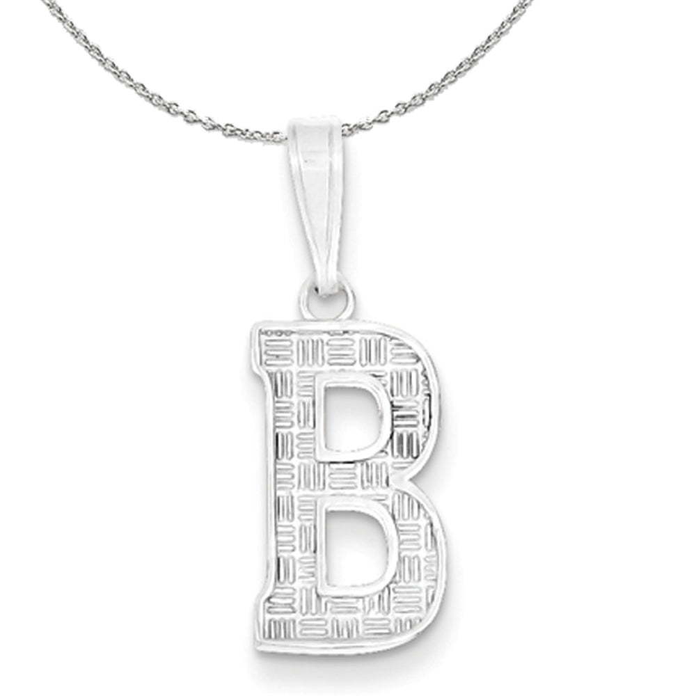 Sterling Silver, Sami Collection, Textured Block Initial B Necklace, Item N15652 by The Black Bow Jewelry Co.