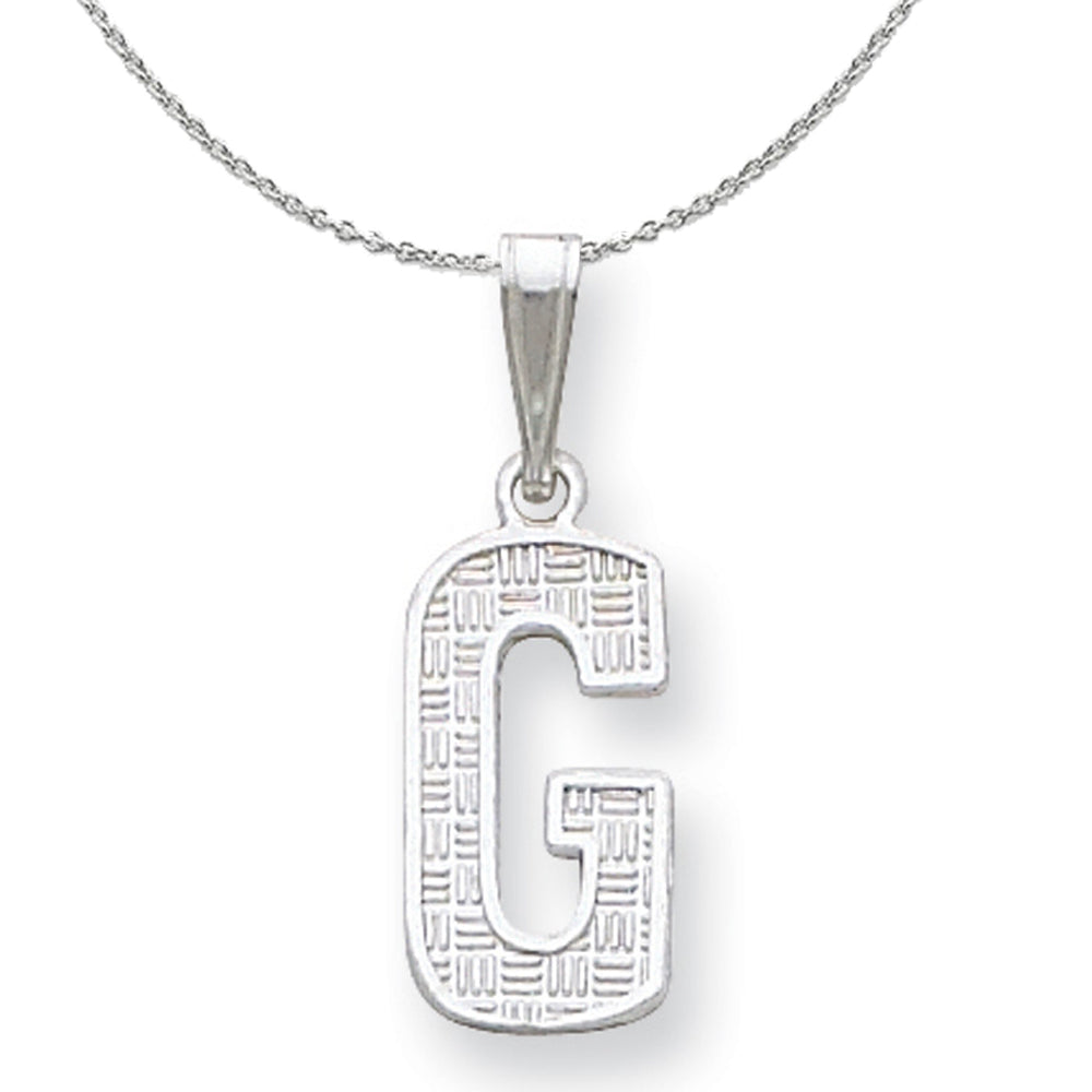 Sterling Silver, Sami Collection, Textured Block Initial G Necklace, Item N15657 by The Black Bow Jewelry Co.