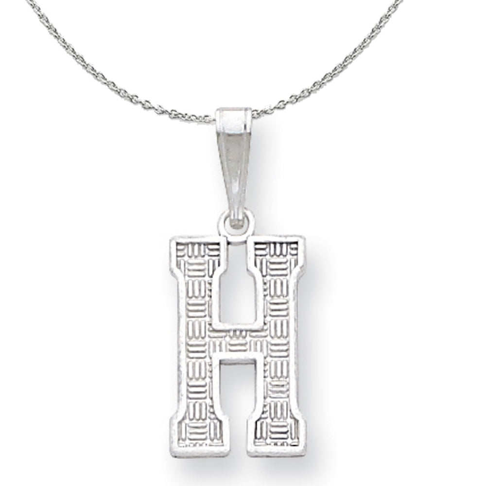 Sterling Silver, Sami Collection, Textured Block Initial H Necklace, Item N15658 by The Black Bow Jewelry Co.