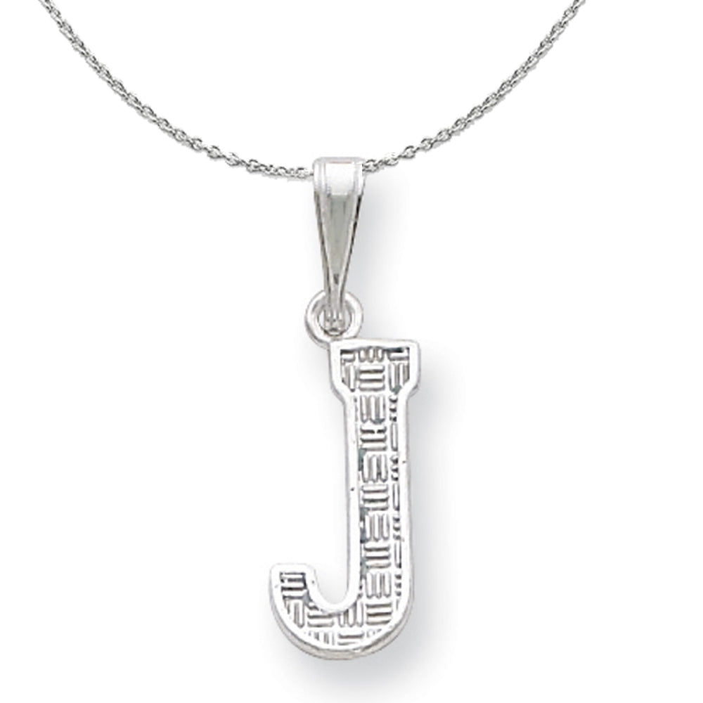 Sterling Silver, Sami Collection, Textured Block Initial J Necklace, Item N15660 by The Black Bow Jewelry Co.
