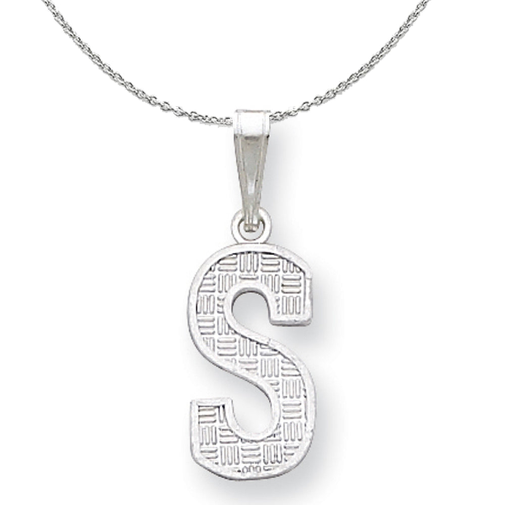 Sterling Silver, Sami Collection, Textured Block Initial S Necklace, Item N15668 by The Black Bow Jewelry Co.