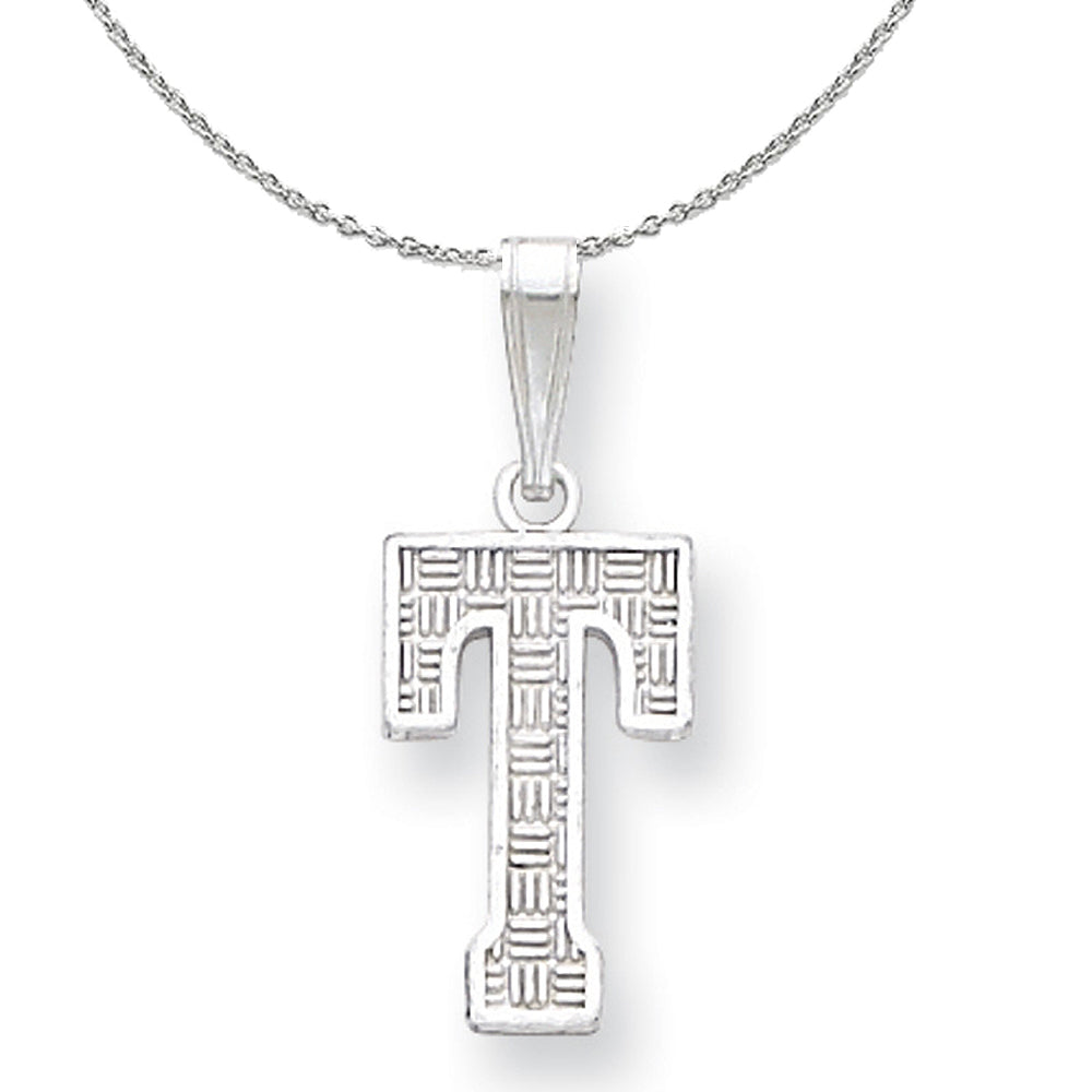 Sterling Silver, Sami Collection, Textured Block Initial T Necklace, Item N15669 by The Black Bow Jewelry Co.