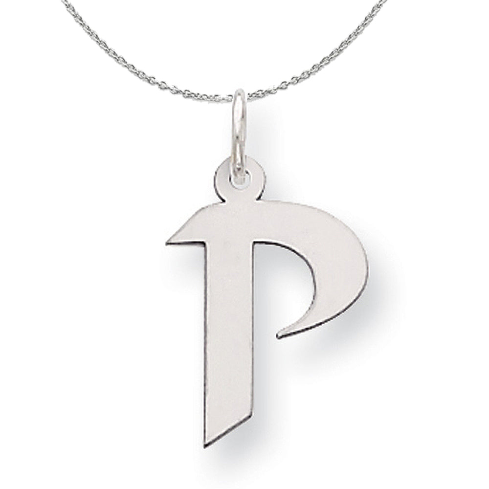 Silver Karlie Collection Artisan Block Initial Charm Letter P Necklace, Item N15687 by The Black Bow Jewelry Co.