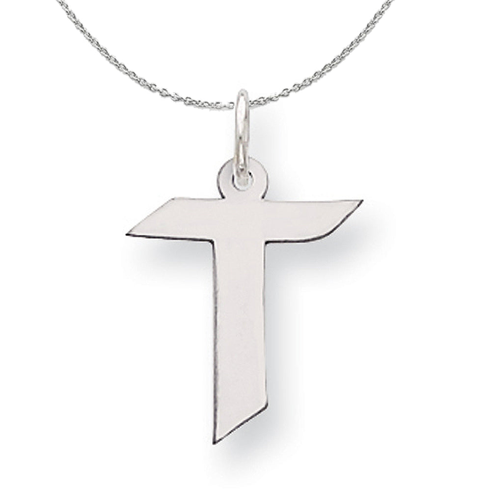 Silver Karlie Collection Artisan Block Initial Charm Letter T Necklace, Item N15690 by The Black Bow Jewelry Co.