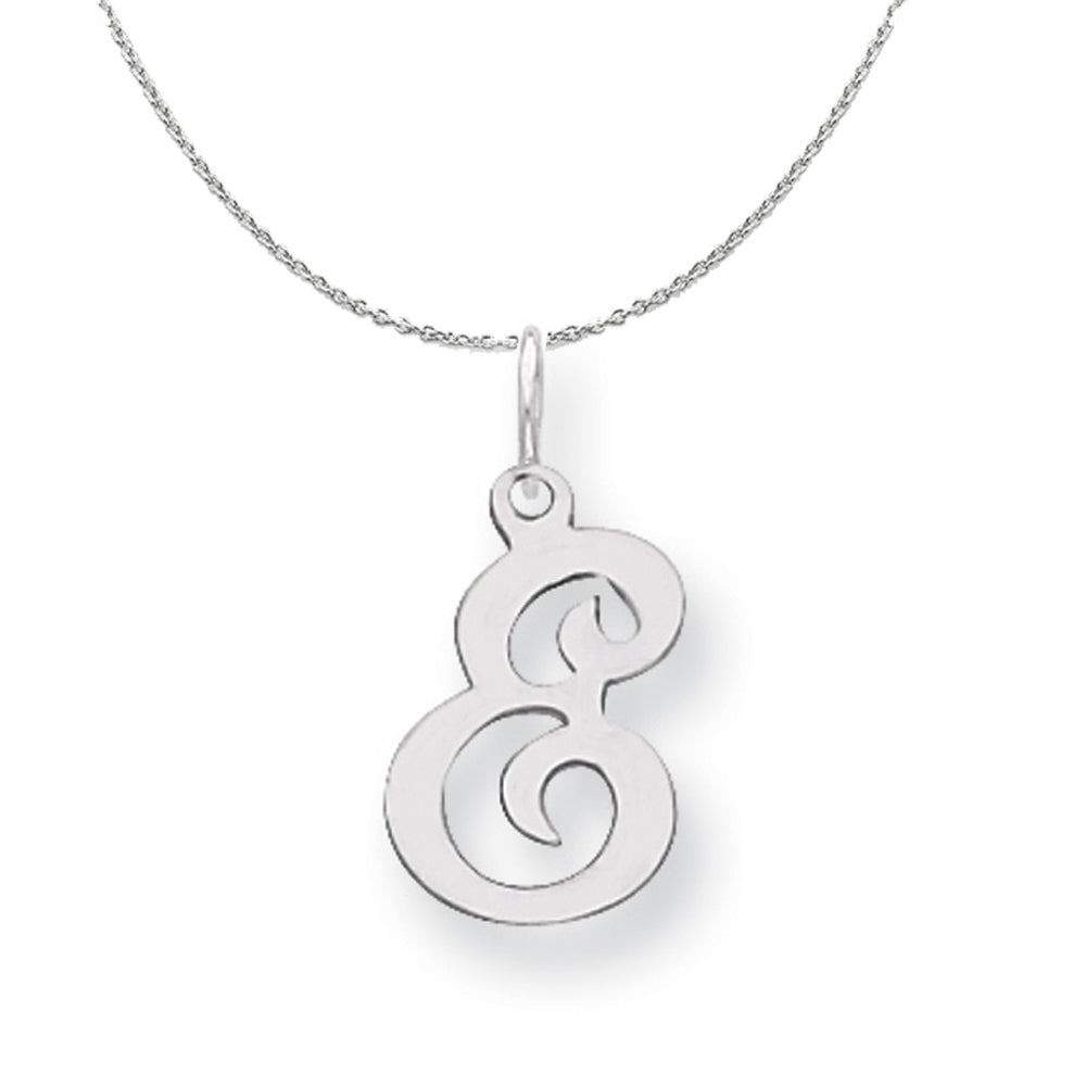 Sterling Silver, Sophia Collection, Small Script Initial E Necklace, Item N15697 by The Black Bow Jewelry Co.