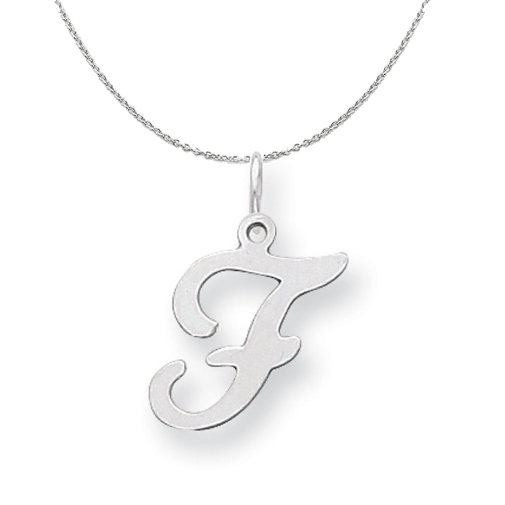 Sterling Silver, Sophia Collection, Small Script Initial F Necklace, Item N15698 by The Black Bow Jewelry Co.