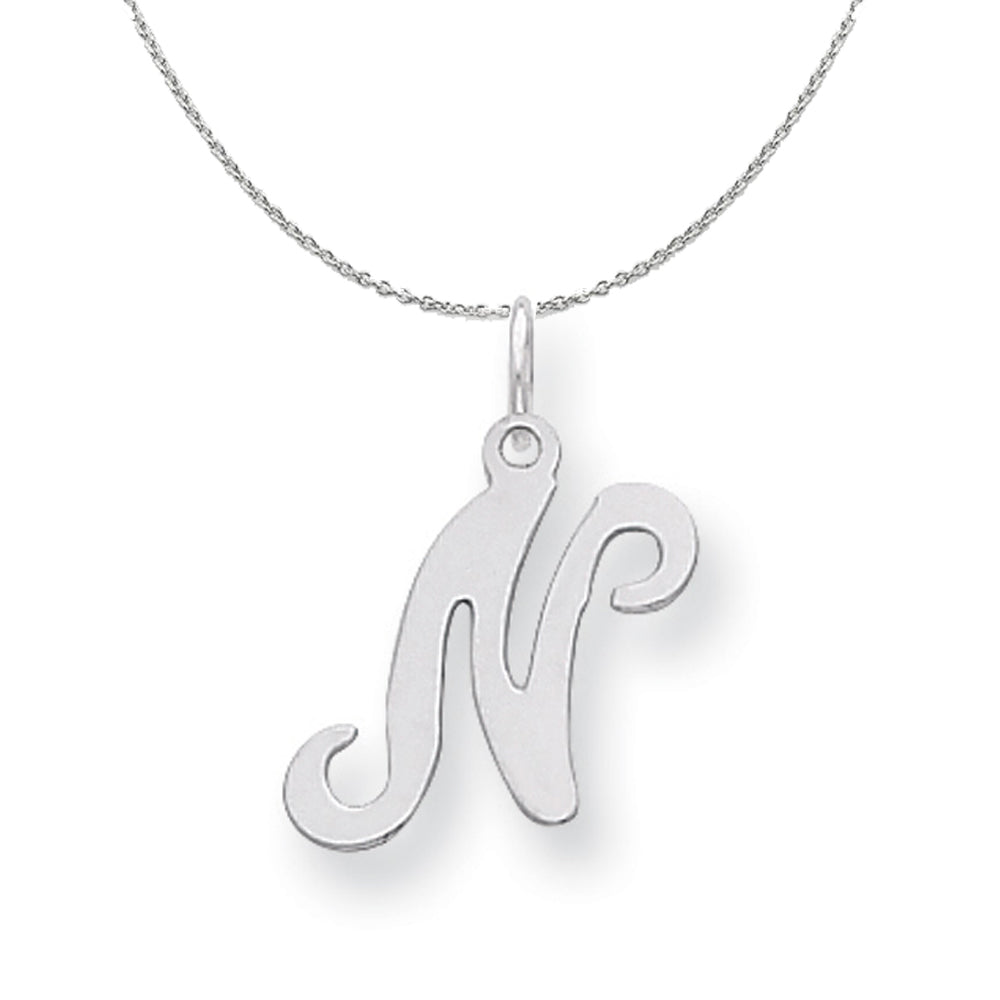 Sterling Silver, Sophia Collection, Small Script Initial N Necklace, Item N15706 by The Black Bow Jewelry Co.