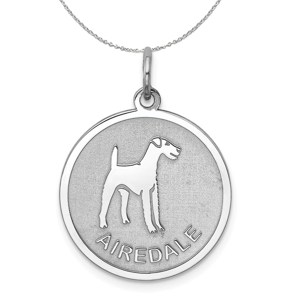 Sterling Silver Laser Etched Airedale Terrier Dog 19mm Necklace, Item N15719 by The Black Bow Jewelry Co.