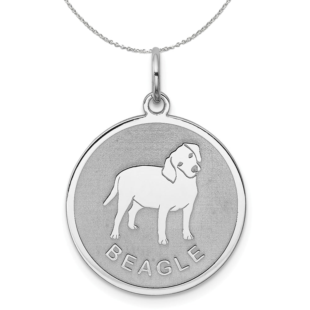 Sterling Silver Laser Etched Beagle Dog 19mm Necklace, Item N15720 by The Black Bow Jewelry Co.