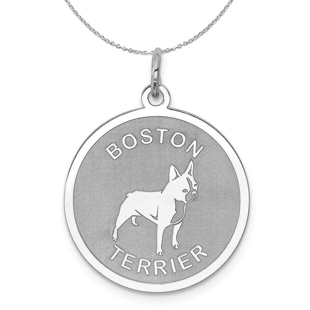 Sterling Silver Laser Etched Boston Terrier Dog 19mm Necklace, Item N15721 by The Black Bow Jewelry Co.