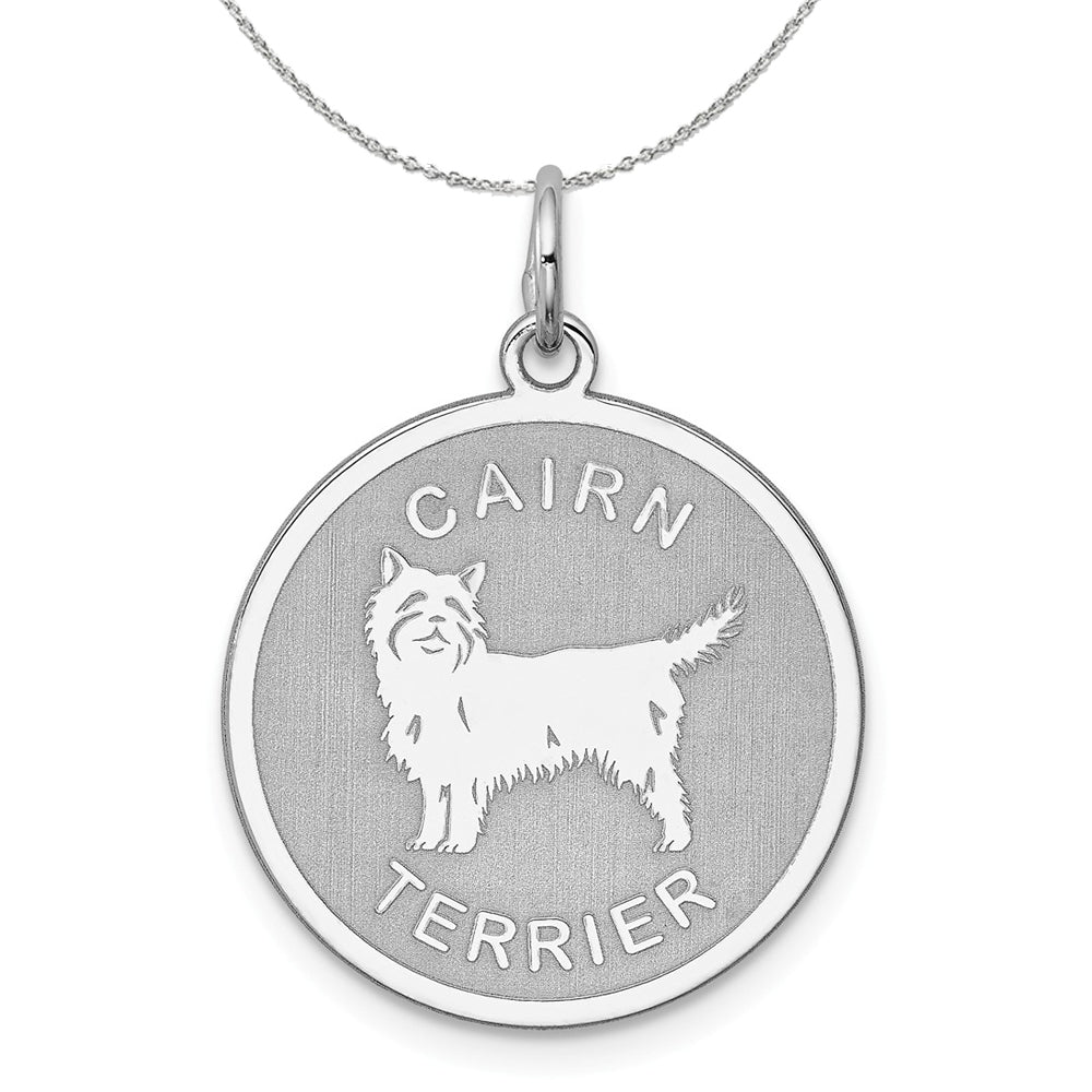 Sterling Silver Laser Etched Cairn Terrier Dog 19mm Necklace, Item N15725 by The Black Bow Jewelry Co.