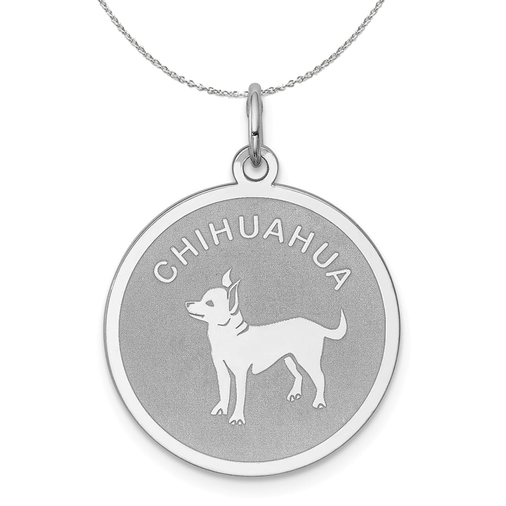 Sterling Silver Laser Etched Chihuahua Dog 19mm Necklace, Item N15726 by The Black Bow Jewelry Co.