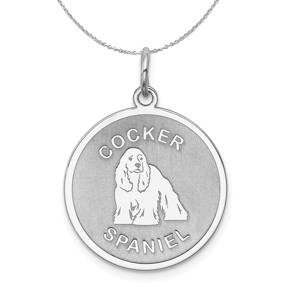 Sterling Silver Laser Etched Cocker Spaniel Dog 19mm Necklace, Item N15728 by The Black Bow Jewelry Co.