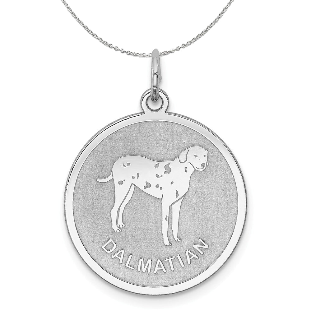 Sterling Silver Laser Etched Dalmatian Dog 19mm Necklace, Item N15730 by The Black Bow Jewelry Co.