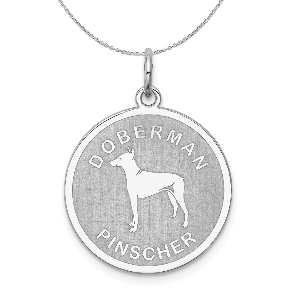 Sterling Silver Laser Etched Doberman Pinscher Dog 19mm Necklace, Item N15731 by The Black Bow Jewelry Co.
