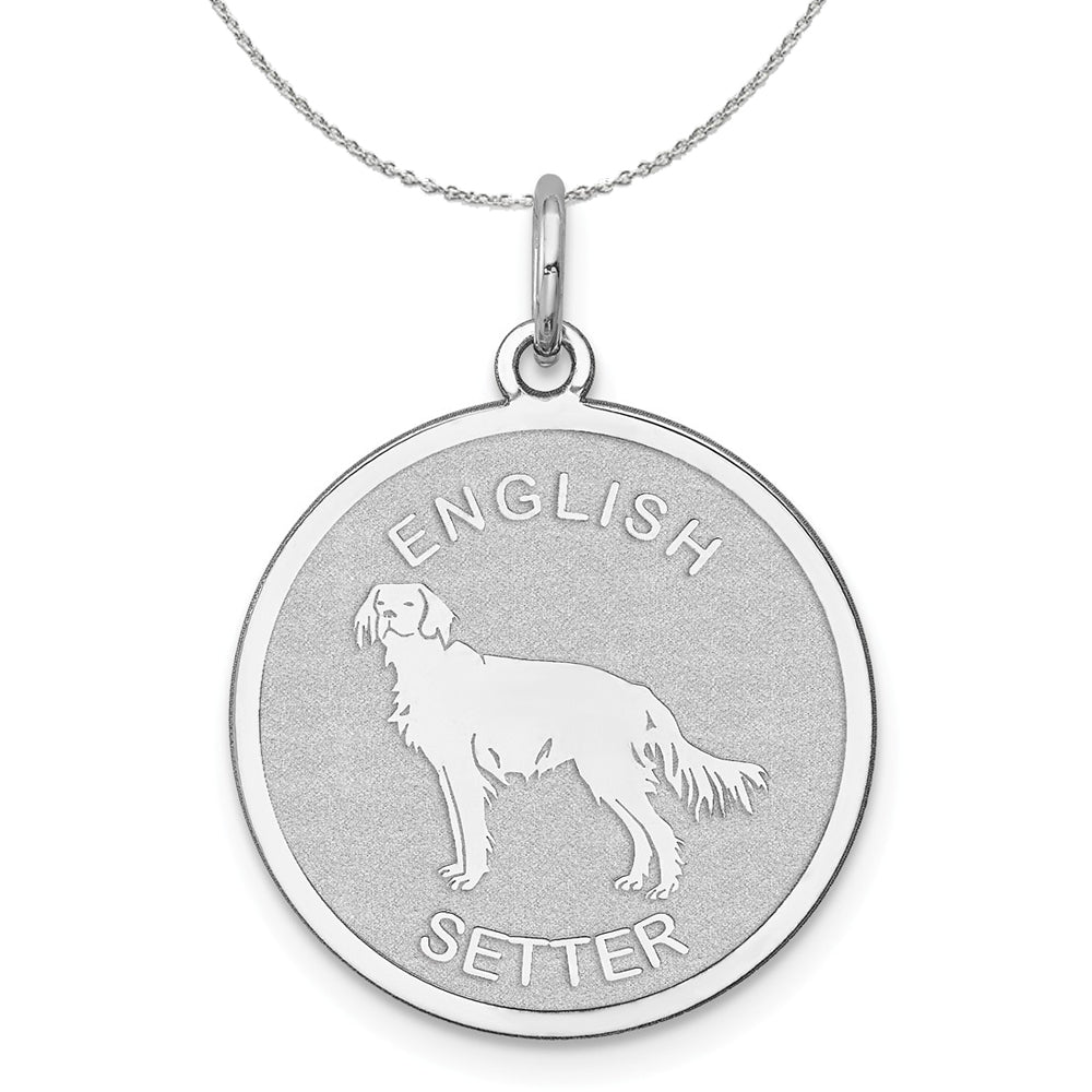 Sterling Silver Laser Etched English Setter Dog 19mm Necklace, Item N15732 by The Black Bow Jewelry Co.