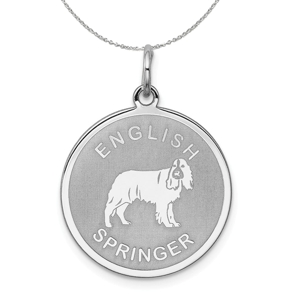 Sterling Silver Laser Etched English Springer Dog 19mm Necklace, Item N15733 by The Black Bow Jewelry Co.