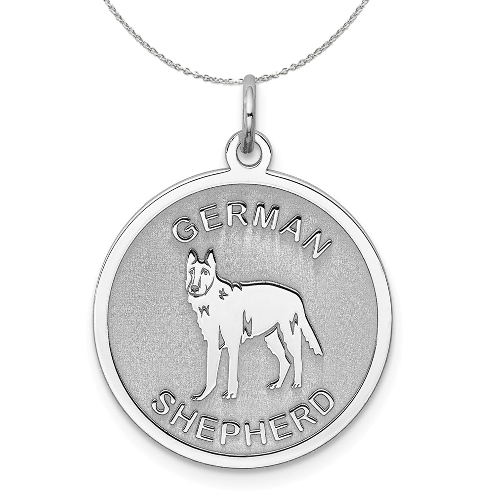 Sterling Silver Laser Etched German Shepherd Dog 19mm Necklace, Item N15734 by The Black Bow Jewelry Co.
