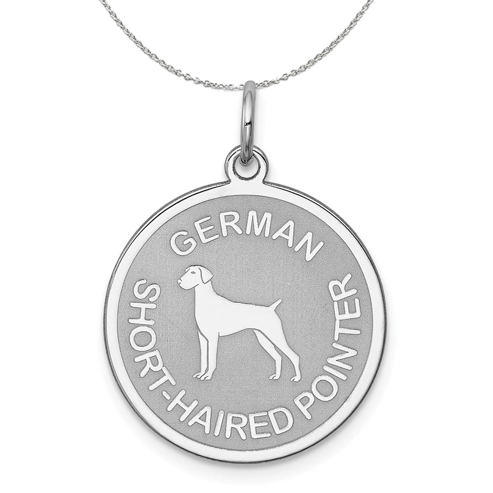 Sterling Silver Laser Etched German Shorthaired Pointer 19mm Necklace, Item N15735 by The Black Bow Jewelry Co.