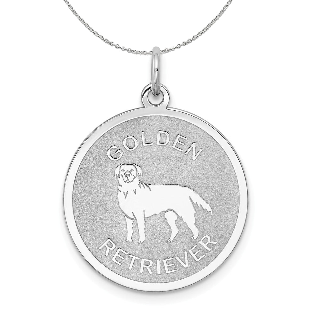Sterling Silver Laser Etched Golden Retriever Dog 19mm Necklace, Item N15736 by The Black Bow Jewelry Co.