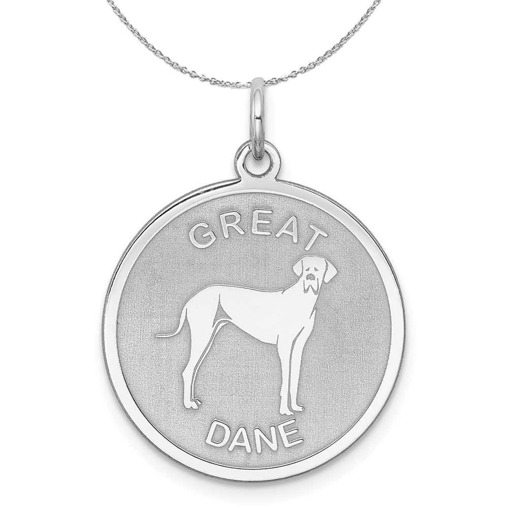 Sterling Silver Laser Etched Great Dane Dog 19mm Necklace, Item N15737 by The Black Bow Jewelry Co.
