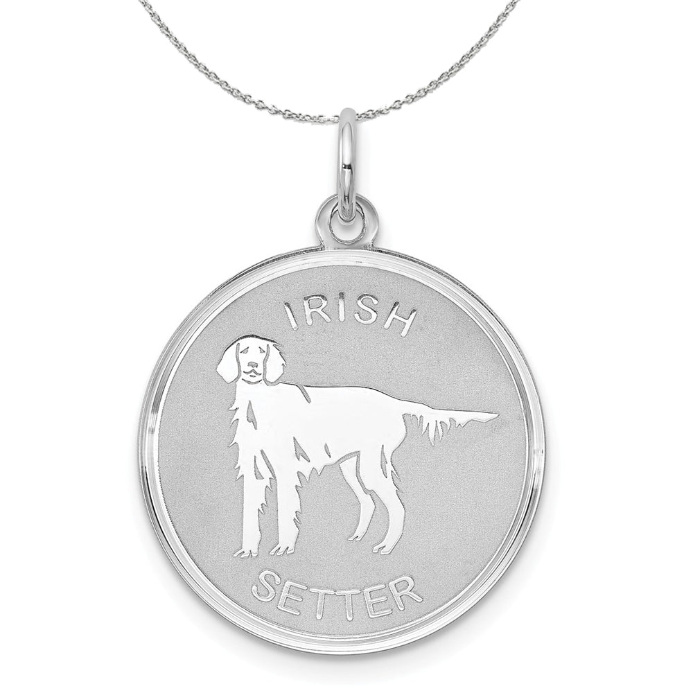 Sterling Silver Laser Etched Irish Setter Dog 19mm Necklace, Item N15739 by The Black Bow Jewelry Co.