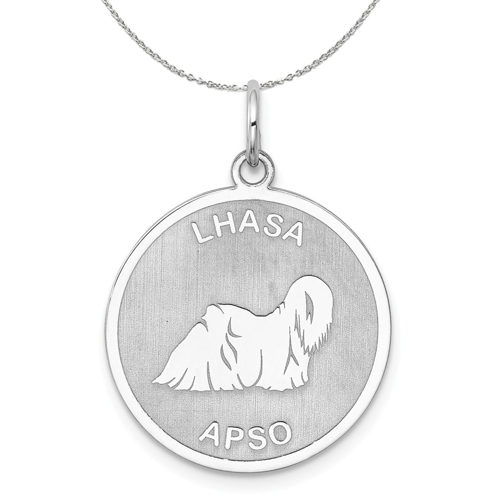 Sterling Silver Laser Etched Lhasa Apso Dog 19mm Necklace, Item N15741 by The Black Bow Jewelry Co.