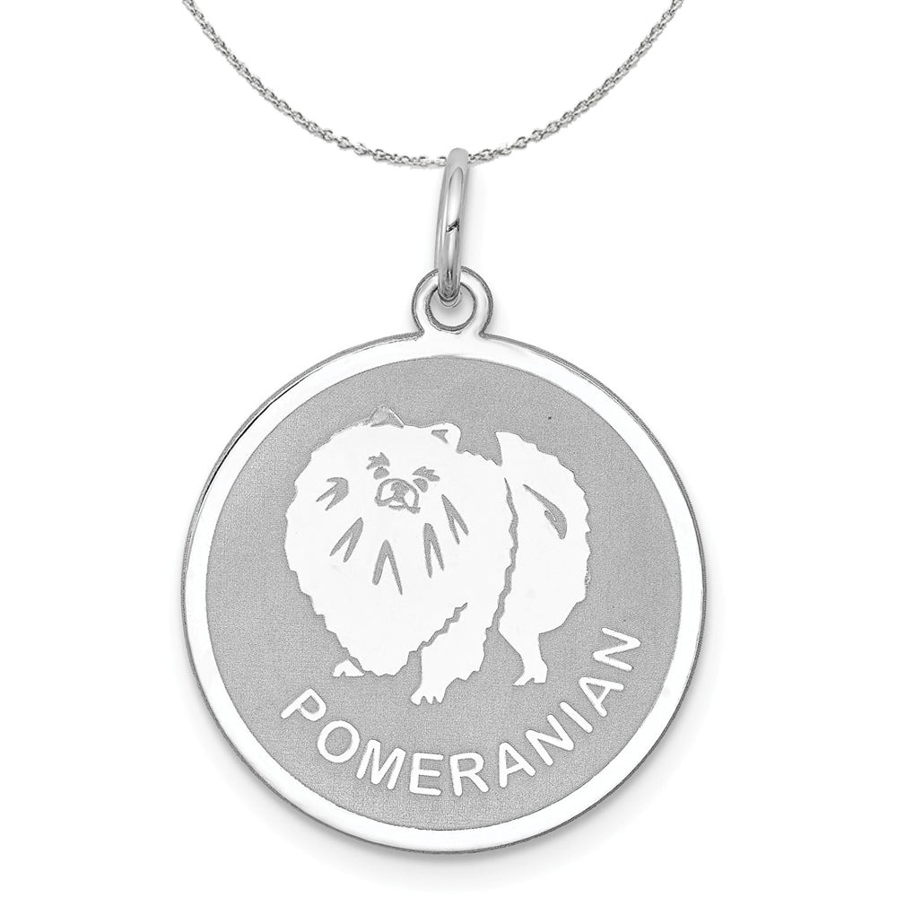 Sterling Silver Laser Etched Pomeranian Dog 19mm Necklace, Item N15745 by The Black Bow Jewelry Co.
