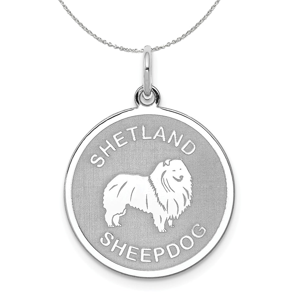 Sterling Silver Laser Etched Shetland Sheepdog Dog 19mm Necklace, Item N15752 by The Black Bow Jewelry Co.