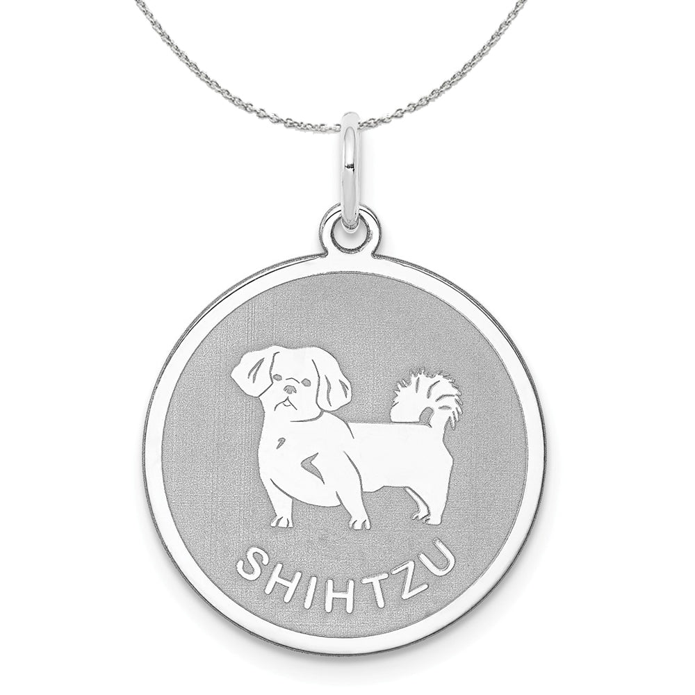Sterling Silver Laser Etched Shih Tzu Dog 19mm Necklace, Item N15753 by The Black Bow Jewelry Co.