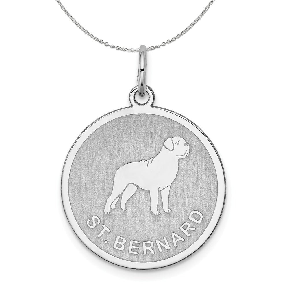 Sterling Silver Laser Etched St. Bernard Dog 19mm Necklace, Item N15756 by The Black Bow Jewelry Co.