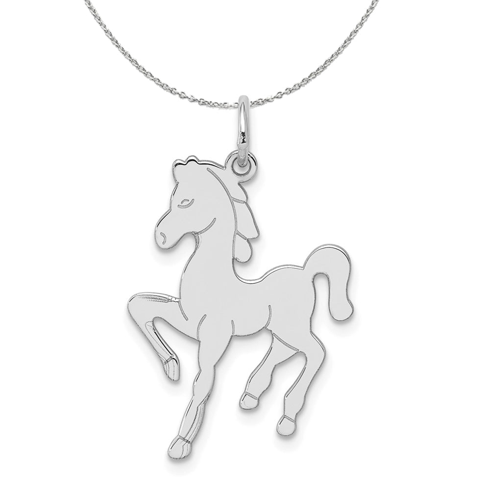 Sterling Silver Polished Prancing Horse Necklace, Item N15761 by The Black Bow Jewelry Co.