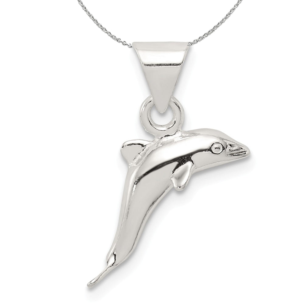 Sterling Silver 16mm 3D Polished Dolphin Necklace, Item N15764 by The Black Bow Jewelry Co.