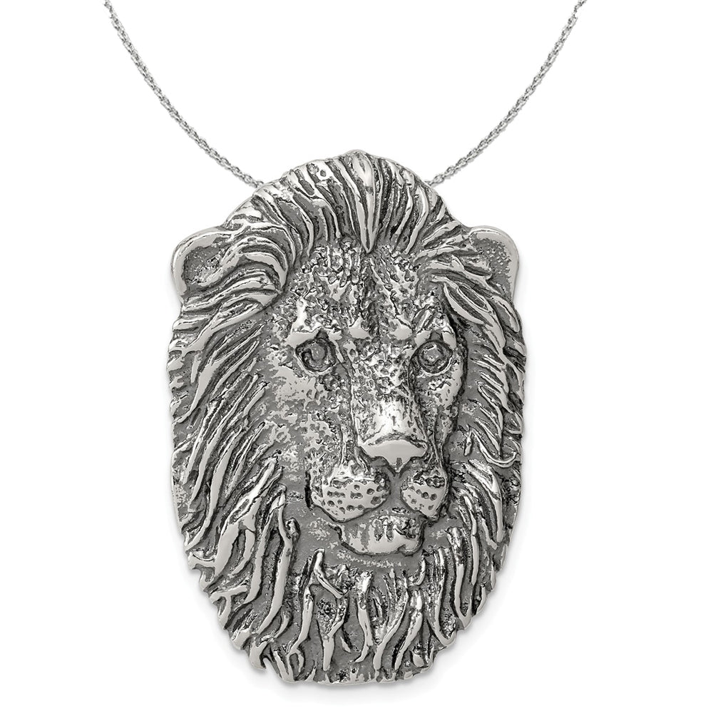Sterling Silver Large Antiqued Lion&#39;s Head Necklace, Item N15771 by The Black Bow Jewelry Co.