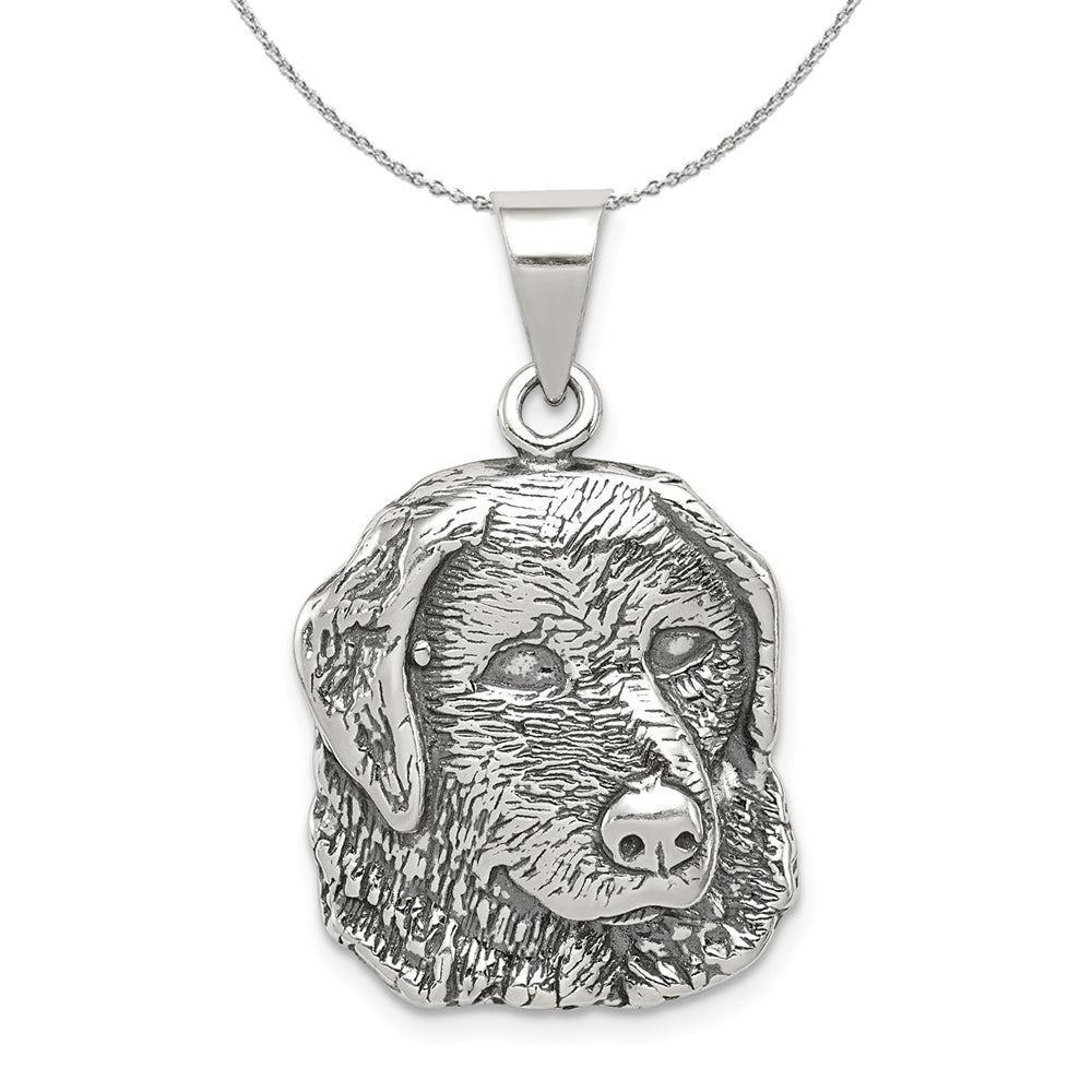 Sterling Silver 20mm Antiqued Dog Head Necklace, Item N15772 by The Black Bow Jewelry Co.