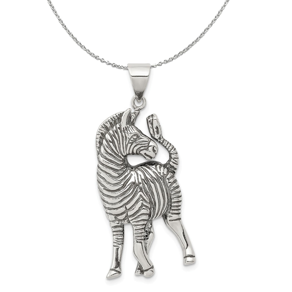 Sterling Silver Large Antiqued Zebra Necklace, Item N15775 by The Black Bow Jewelry Co.