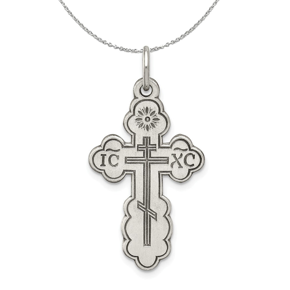 Sterling Silver Antiqued Eastern Orthodox Cross 13 x 25mm Necklace, Item N15781 by The Black Bow Jewelry Co.