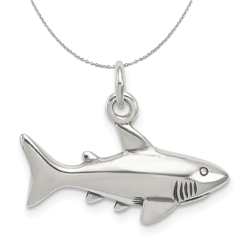 Sterling Silver Antiqued Shark Charm Necklace, Item N15783 by The Black Bow Jewelry Co.