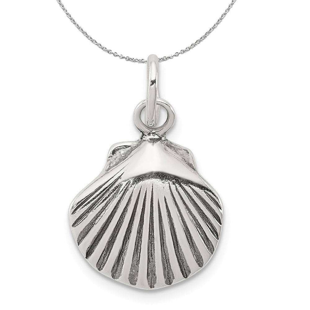 Sterling Silver 15mm Antiqued Seashell Charm or Necklace, Item N15789 by The Black Bow Jewelry Co.