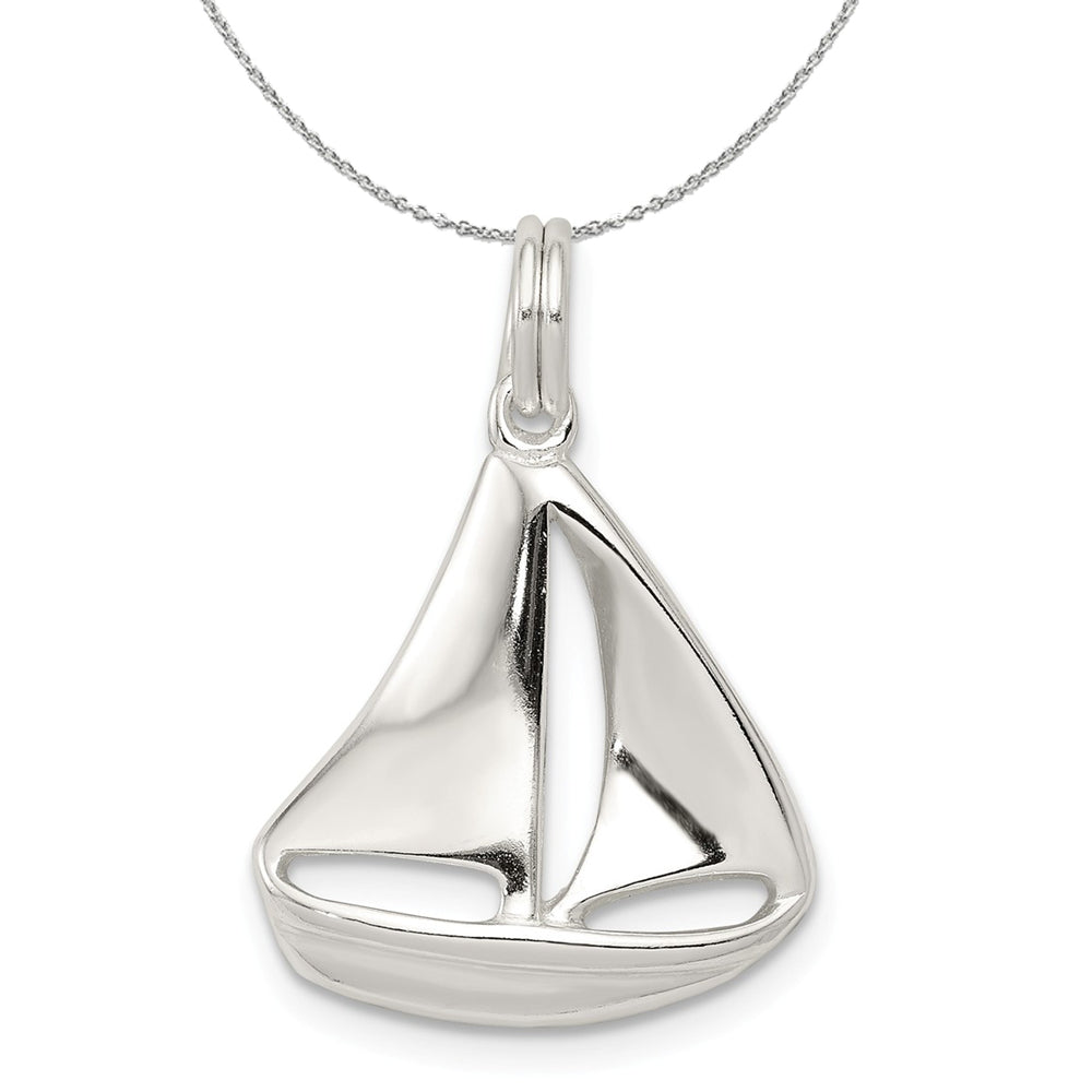 Sterling Silver Polished Sailboat Necklace, Item N15790 by The Black Bow Jewelry Co.