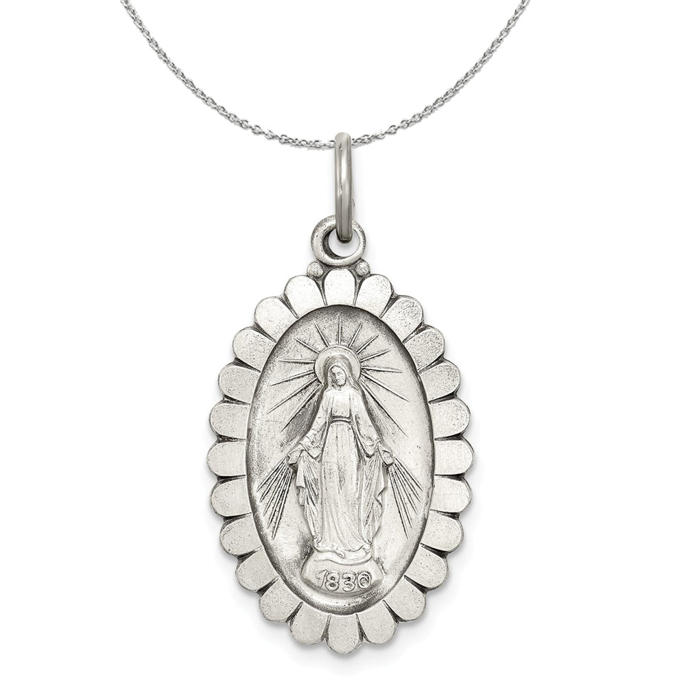 Sterling Silver Antiqued Miraculous Medal Necklace, Item N15794 by The Black Bow Jewelry Co.