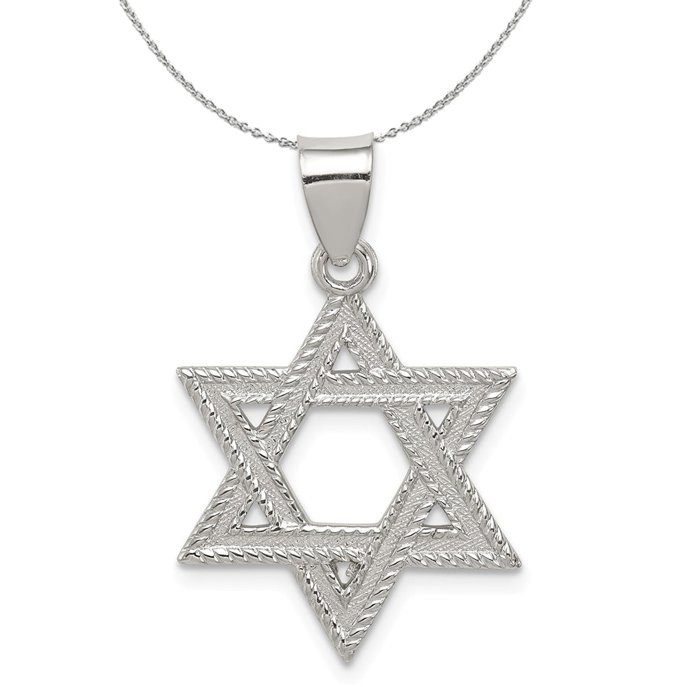 Sterling Silver Satin Textured Star of David Charm or Necklace, Item N15798 by The Black Bow Jewelry Co.